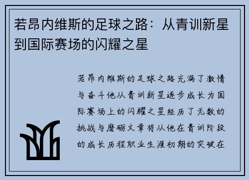 若昂内维斯的足球之路：从青训新星到国际赛场的闪耀之星